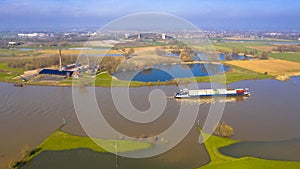 Cargo ship River Lek aerial view