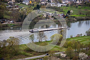 Cargo ship on river Moselle, Germany