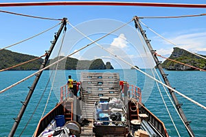 Cargo ship running between the islands.