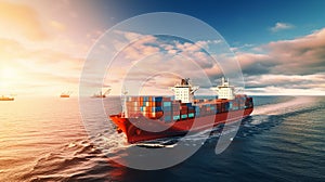 Cargo ship sailing at ocean, Global business logistics and transportation international container ship. generative ai