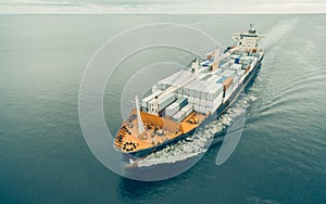 Cargo ship sailing in open sea