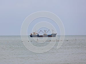 Cargo ship at sea