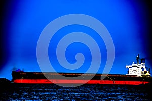 Cargo ship in sea waters
