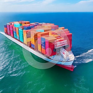 Cargo ship, ship with containers, ship on the high seas with various cargo boxes