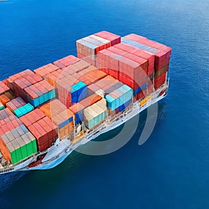 Cargo ship, ship with containers, ship on the high seas with various cargo boxes