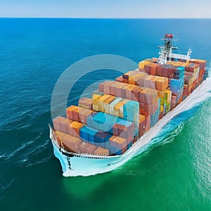 Cargo ship, ship with containers, ship on the high seas with various cargo boxes