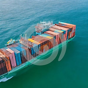 Cargo ship, ship with containers, ship on the high seas with various cargo boxes