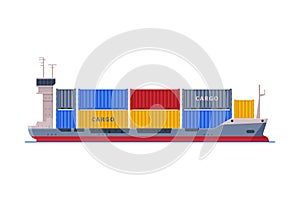 Cargo Ship, Shipping Freight Transportation Vector Illustration Isolated on White Background