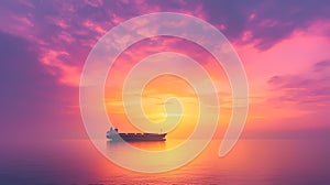 A Cargo Ship at Sunset