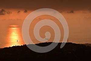 Cargo Ship at sunset, Beirut Lebanon.