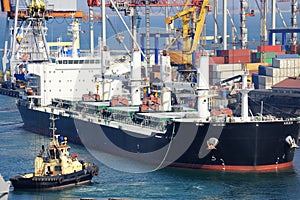 Cargo ship and tug boat