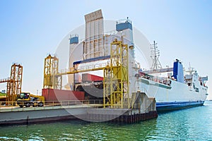 Cargo ship unloading