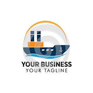 Cargo ship vector logo template