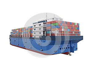 Cargo ship or vessel with containers isolated on white