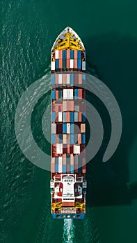 Cargo ship viewed from above, laden with containers for export photo