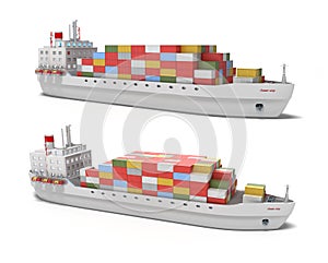 Cargo ship on white background