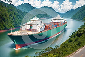 A cargo ship. The World in Motion. Exploring the Cargo Shipping Industry. Generative AI