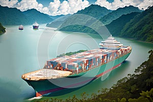 A cargo ship. The World in Motion. Exploring the Cargo Shipping Industry. Generative AI