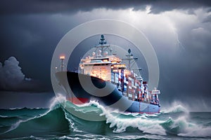 A cargo ship. The World in Motion. Exploring the Cargo Shipping Industry. Generative AI