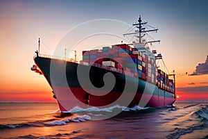 A cargo ship. The World in Motion. Exploring the Cargo Shipping Industry. Generative AI