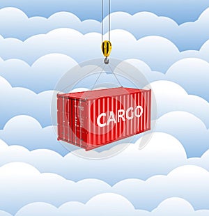 Cargo shipping container loading concept the crane lifts the container on cloud background 3d