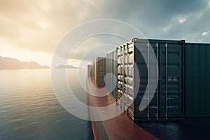 cargo shipping container working at sea port logistic busi. AI Generative