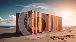 Cargo shipping container working at sea port logistic busi. AI Generative