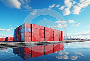 cargo shipping container working at sea port logistic busi. AI Generative