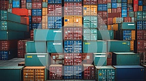 Cargo shipping containers in storage area. Delivery, Logiistics