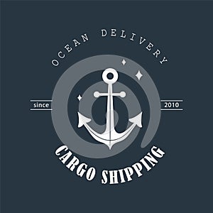 Cargo shipping logo. Ocean delivery. Sea freight transportation and logistics. Export and import over world. Vector