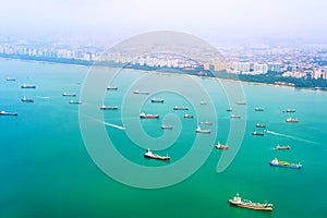 Cargo ships commercial port Singapore