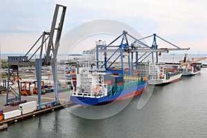 Cargo ships in Copenhagen seaport