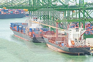 Cargo ships entering one of the busiest ports in the world, Sin