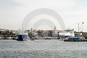 Cargo ships in Istanbul on Bosporus