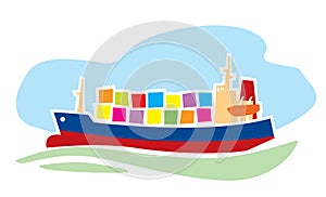 Cargo ships. Medium size container ship. Shipping Containers. Sea delivery.