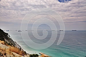 Cargo ships at sea