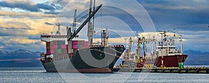 Cargo ships at ushuaia port, argentina