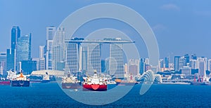 Cargo ships waiting in Singapore Harbour