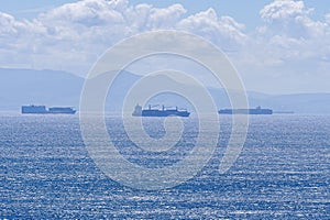 Cargo ships waiting to enter the port of Algeciras.