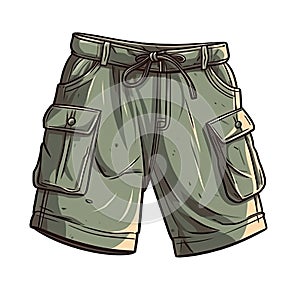 Cargo Shorts In Cartoon Style Stiker On White Background On Isolated Transparent Background, Png, Logo. Generative AI