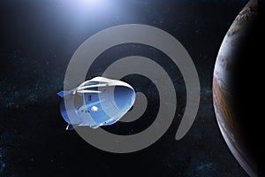 Cargo spacecraft in Jupiter orbit. Elements of this image furnished by NASA