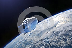 Cargo spacecraft in low-Earth orbit. Elements of this image furnished by NASA