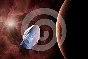 Cargo spacecraft in low-Mars orbit. Elements of this image furnished by NASA