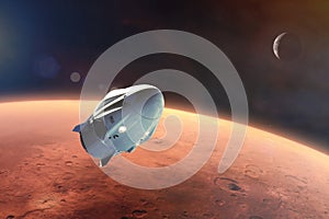 Cargo spacecraft in low-Mars orbit. Elements of this image furnished by NASA