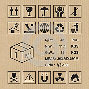 Cargo symbols on cardboard texture