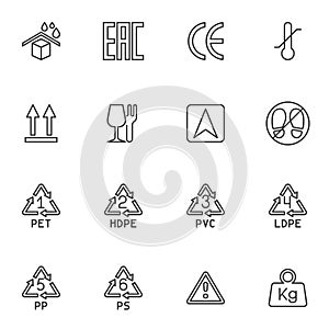 Cargo symbols line icons set