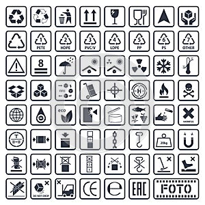 Cargo symbols set, packaging icons