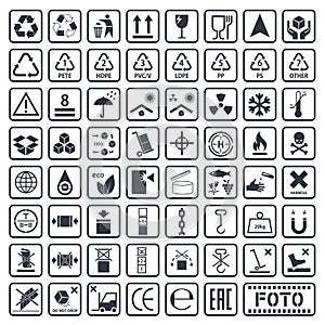 Cargo symbols set, packaging icons photo