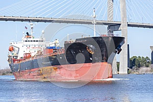 Cargo tanker ship departing from the port of Savannah.