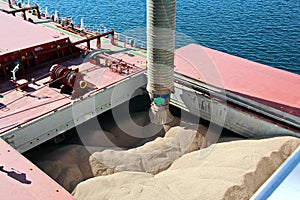 Cargo terminal for loading bulk cargoes woodpellets and containers by coastal cranes. Port Prince Ruppert BC, Canada. photo